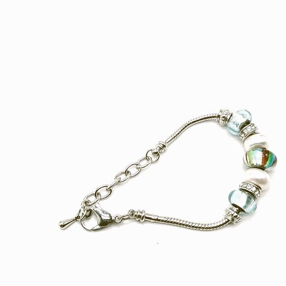 Beaded Charm Bracelet on Silver-tone Snake Chain - Picture 7 of 14